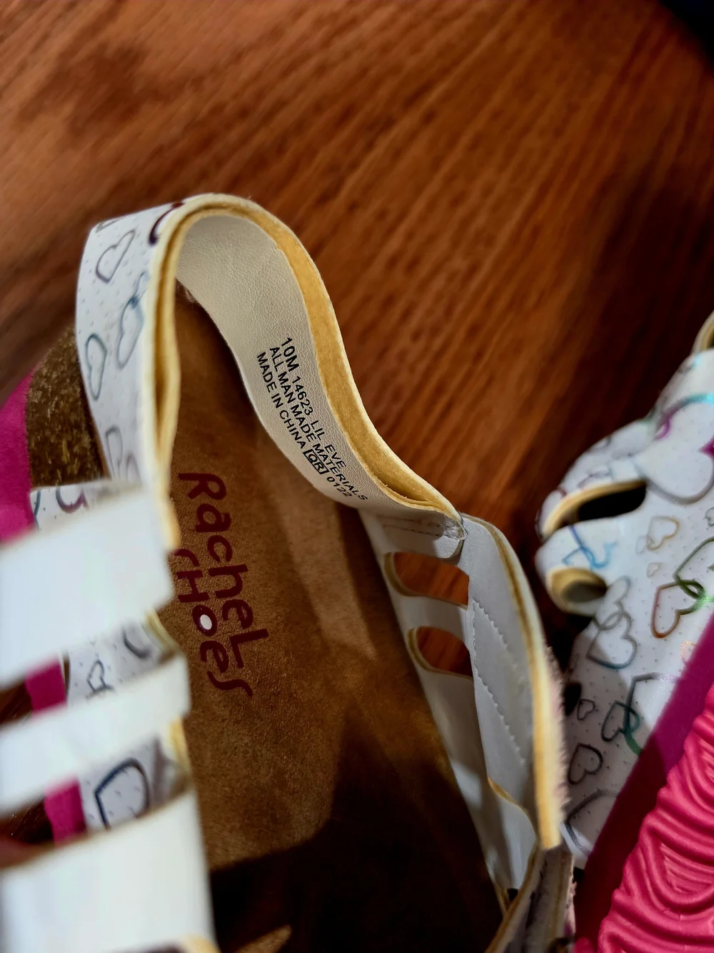 Rachel Shoes White Kids Sandals with Multicolor Heart Print and Heart Buckles